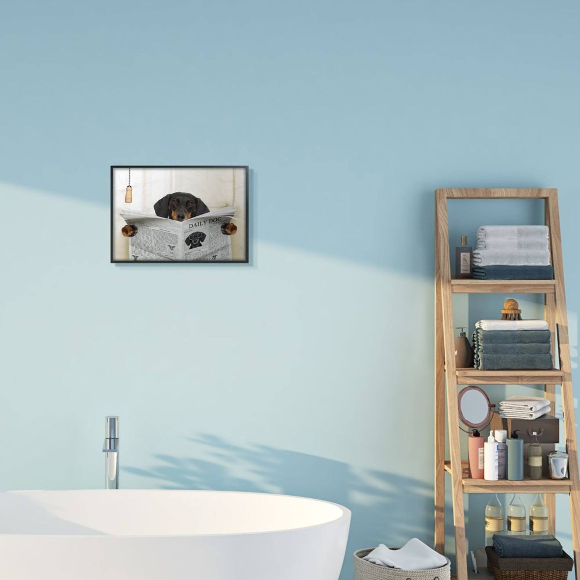 Stupell Industries Dog On Toilet with Newspaper Black Framed Wall Art